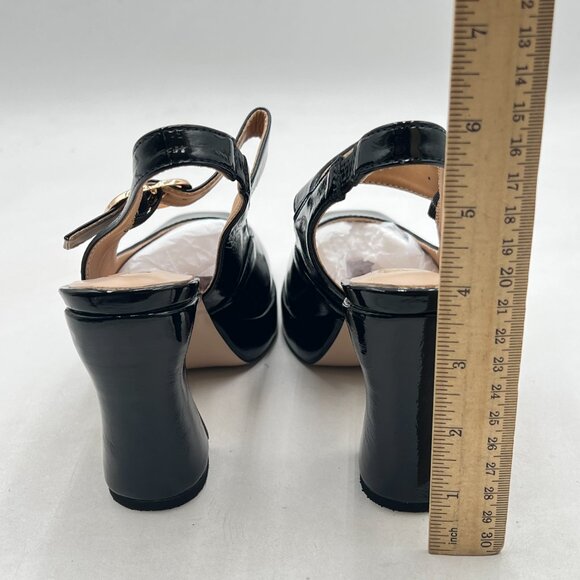 FYS Black Platform Square Toe Pumps Block High Heel Mary Janes Slingback Shoes - Picture 5 of 8